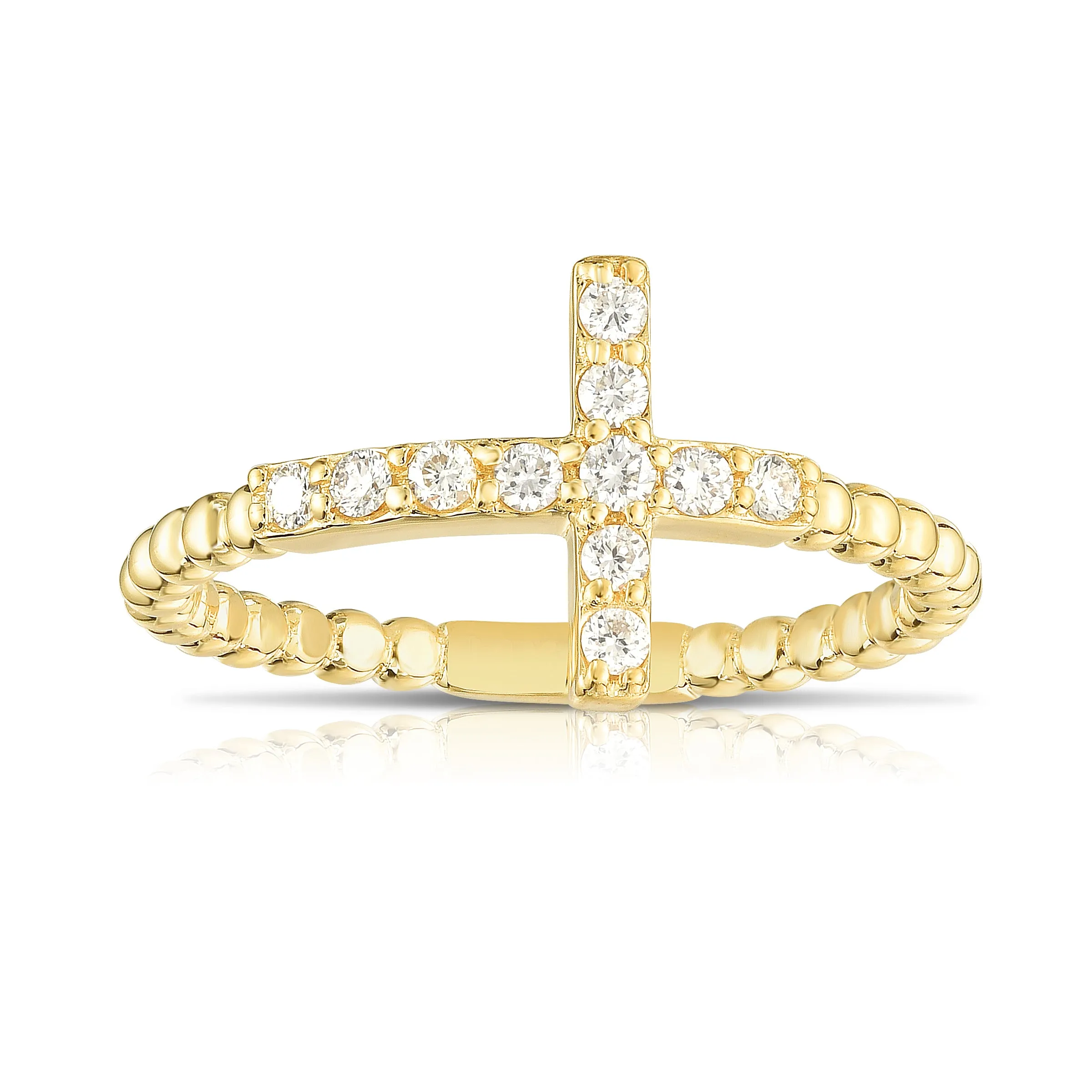 0.15Ct Diamond Beaded Cross Ring in 14K Gold