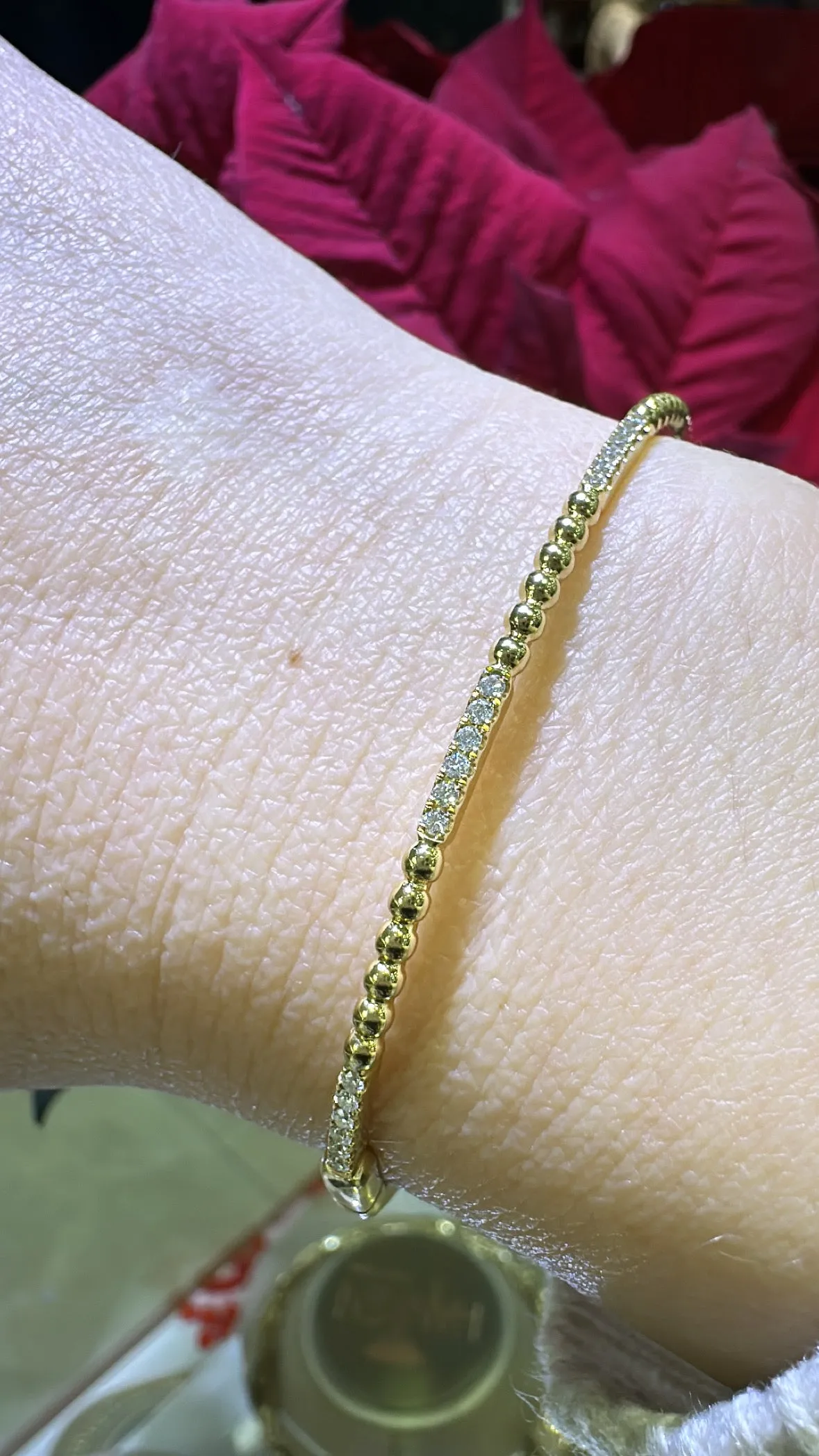 0.24ct tw Diamond Beaded Gold Bangle Bracelet