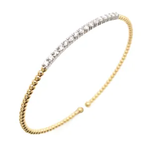 0.51carat Pave Diamond Beaded Gold Open Wrap Bangle Bracelet