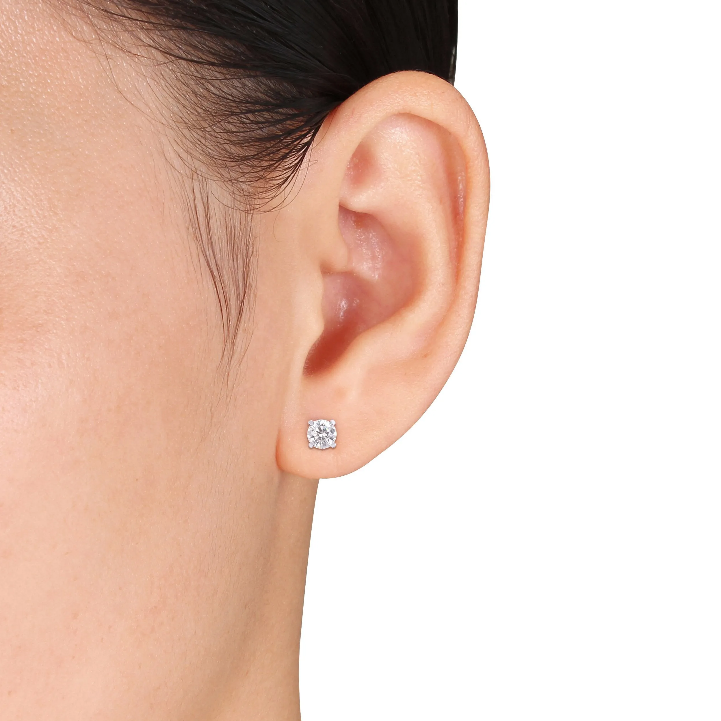 1 CT TW round Moissanite Stud Silver