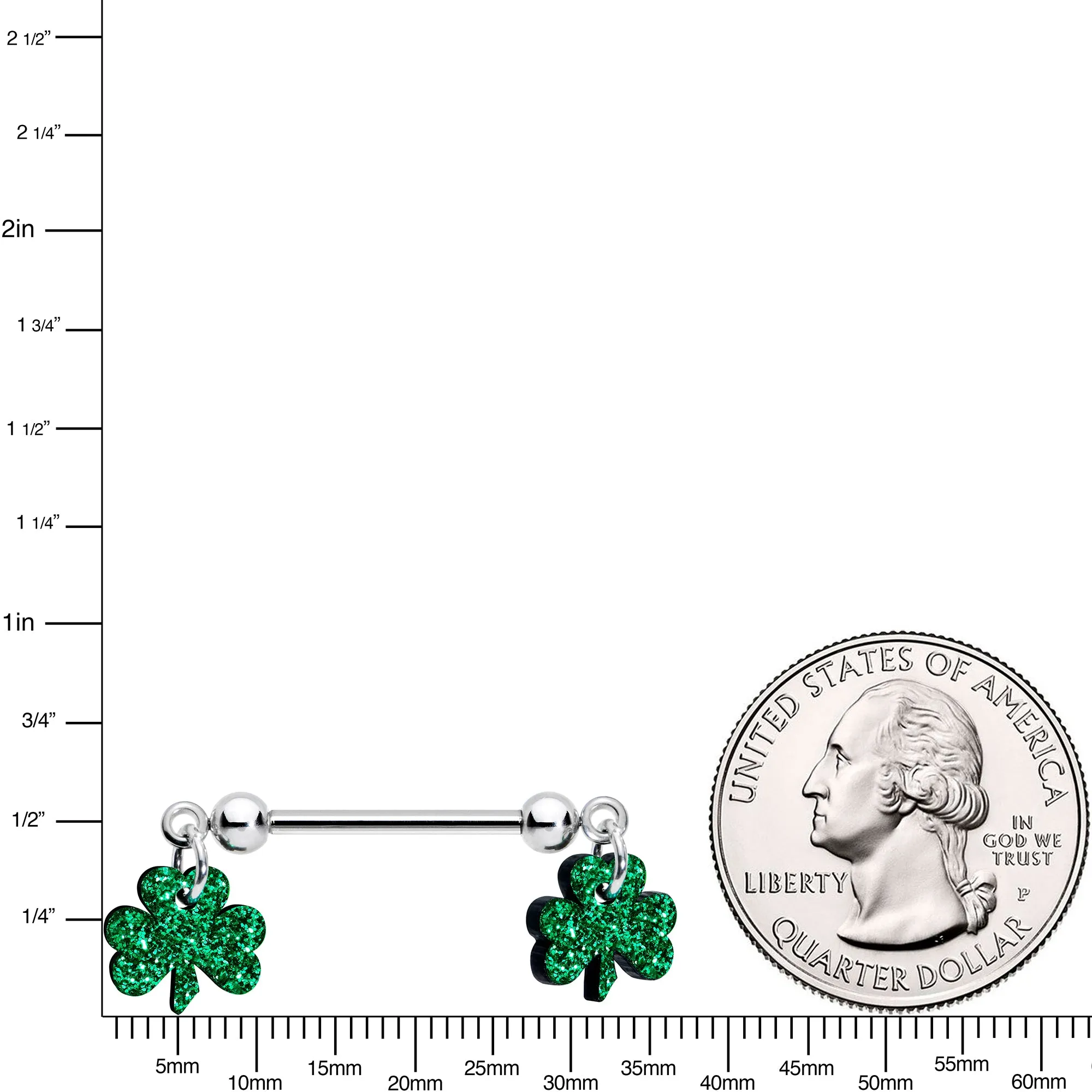 14 Gauge 5/8 Green Glitter St Patricks Day Shamrock Nipple Ring Set