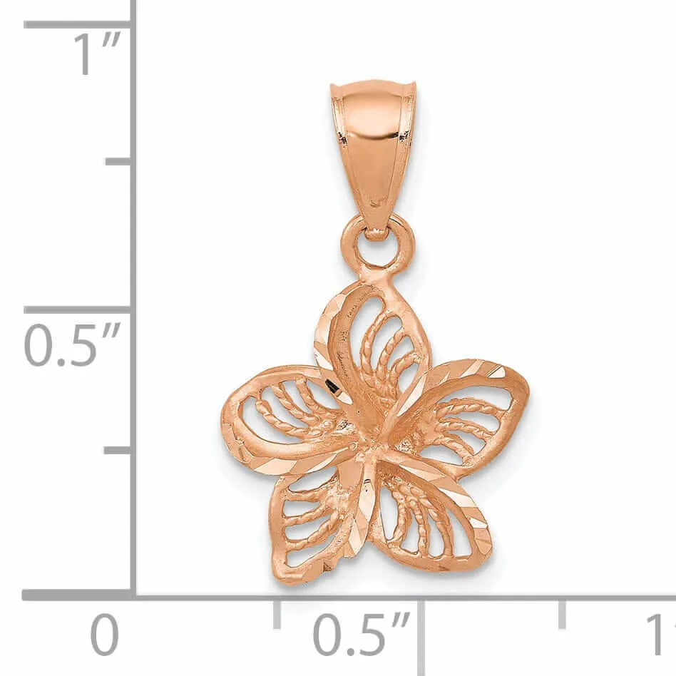 14k Rose Gold Textured Back Beaded Polished Finish Diamond-cut Plumeria Flower Charm Pendant