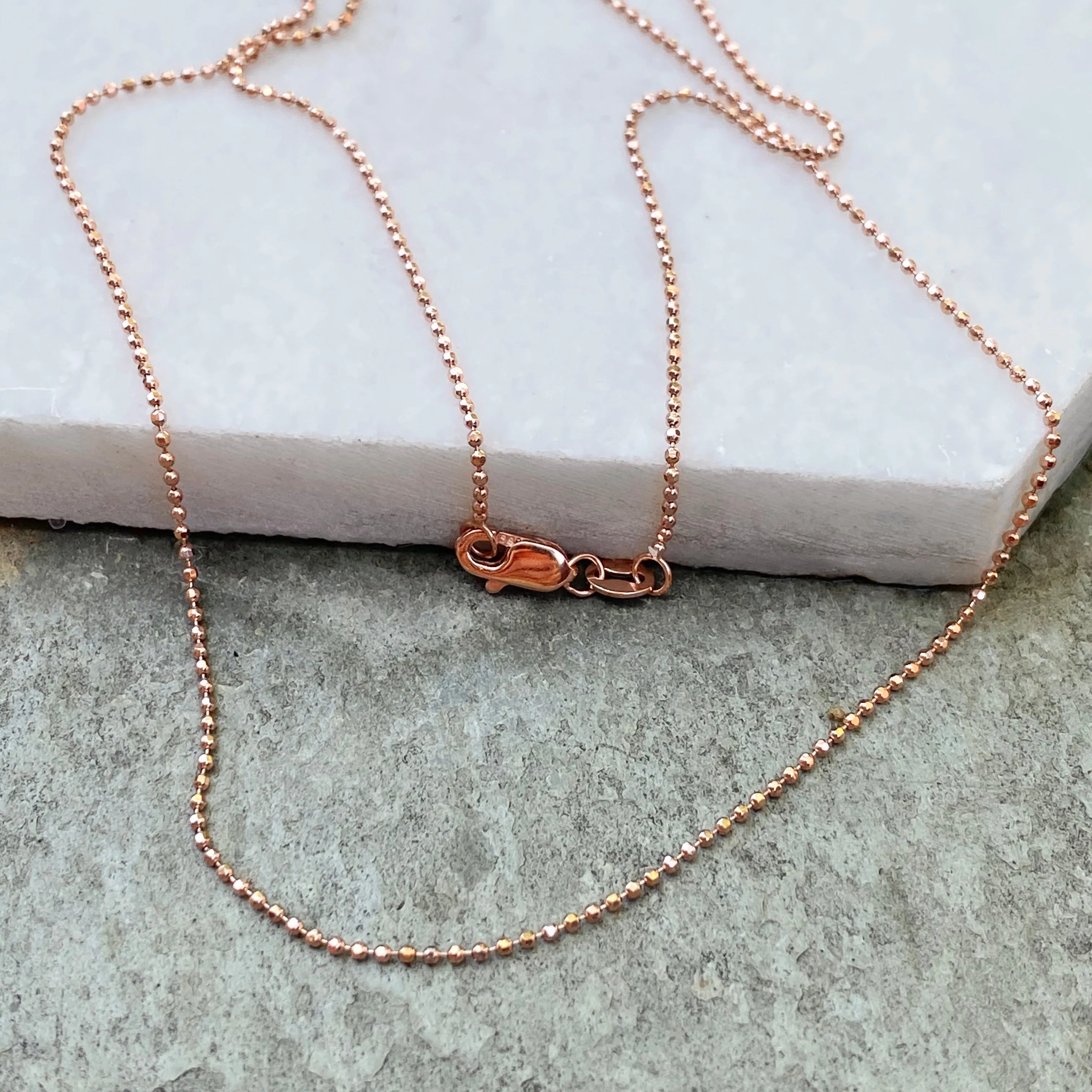 14KT Rose Gold Diamond-Cut Beaded Ball Link Chain Necklace 1mm