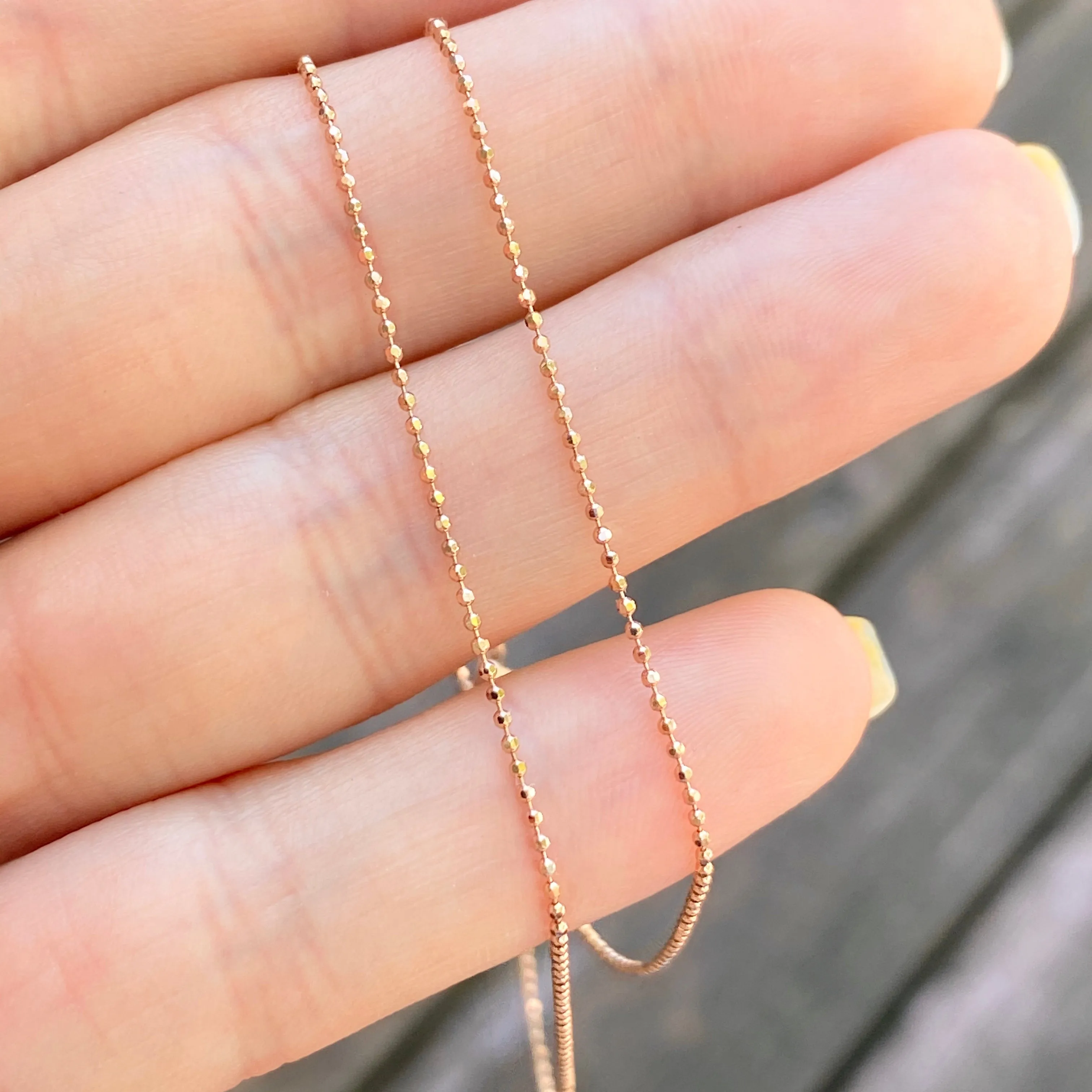 14KT Rose Gold Diamond-Cut Beaded Ball Link Chain Necklace 1mm