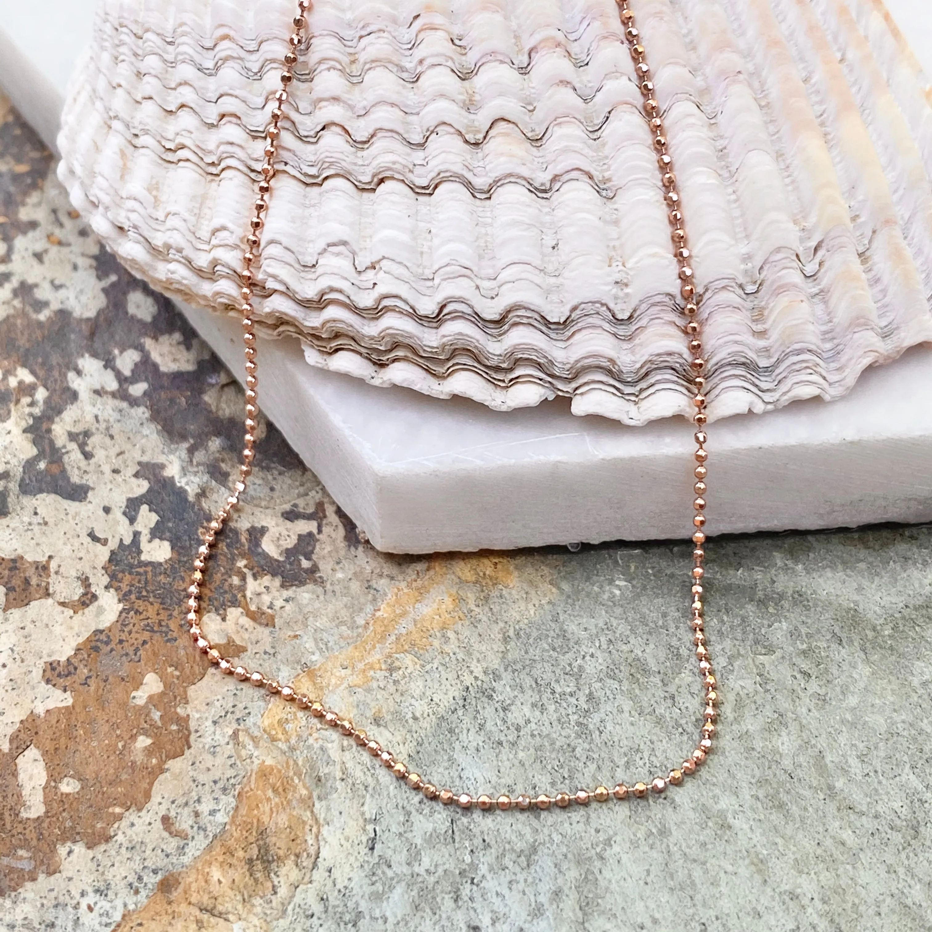 14KT Rose Gold Diamond-Cut Beaded Ball Link Chain Necklace 1mm