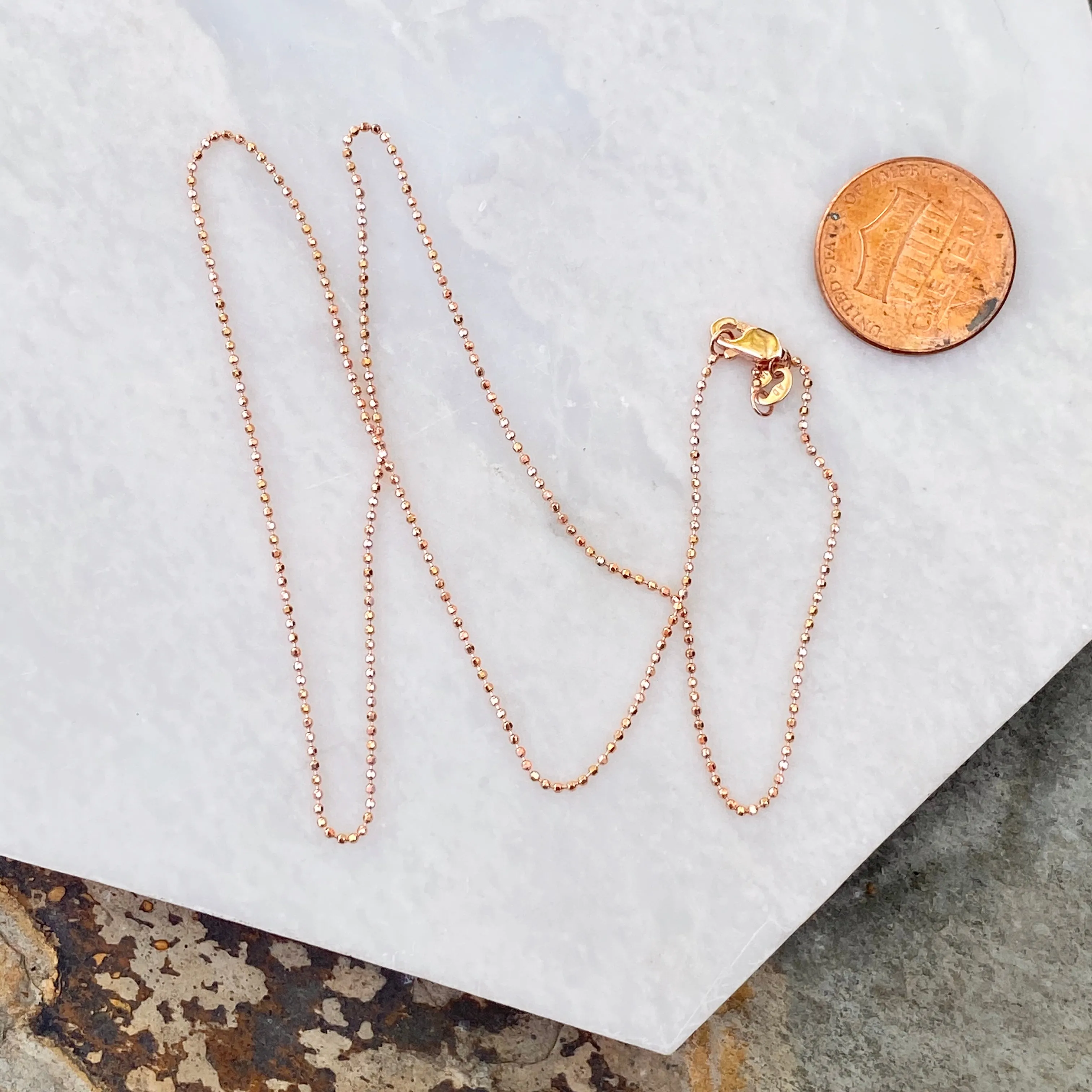 14KT Rose Gold Diamond-Cut Beaded Ball Link Chain Necklace 1mm