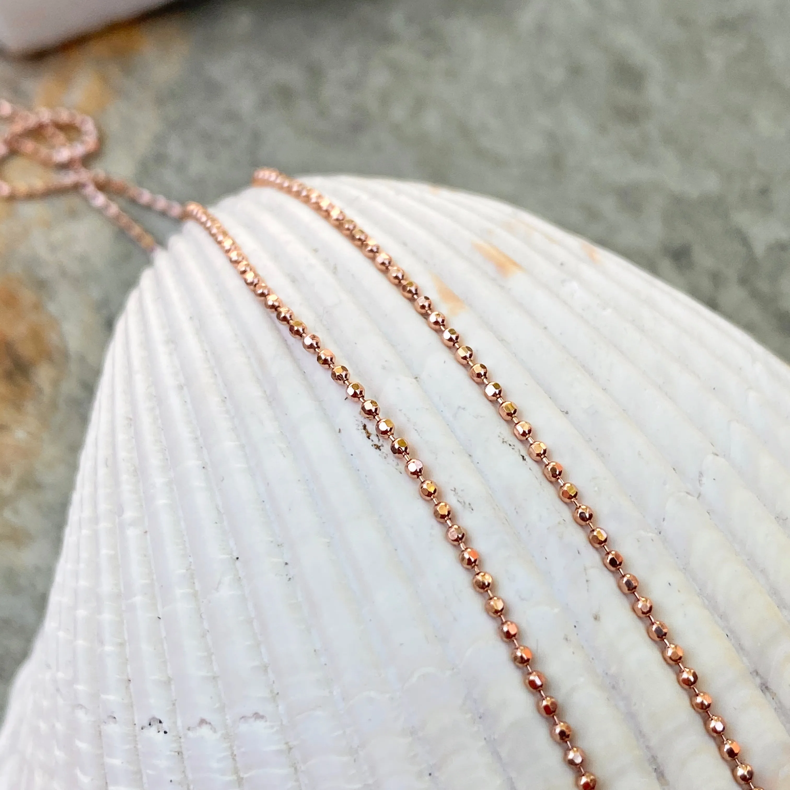 14KT Rose Gold Diamond-Cut Beaded Ball Link Chain Necklace 1mm