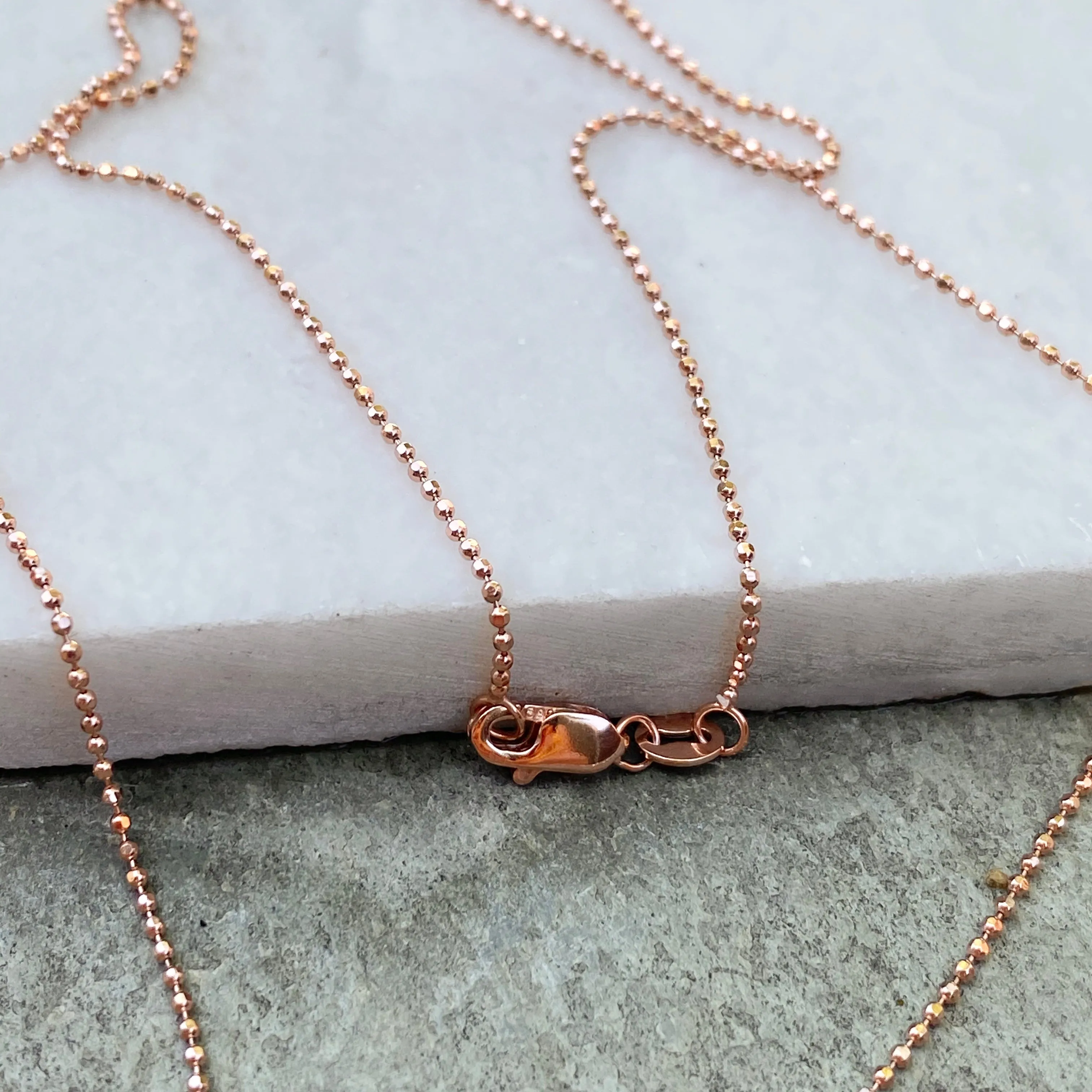 14KT Rose Gold Diamond-Cut Beaded Ball Link Chain Necklace 1mm