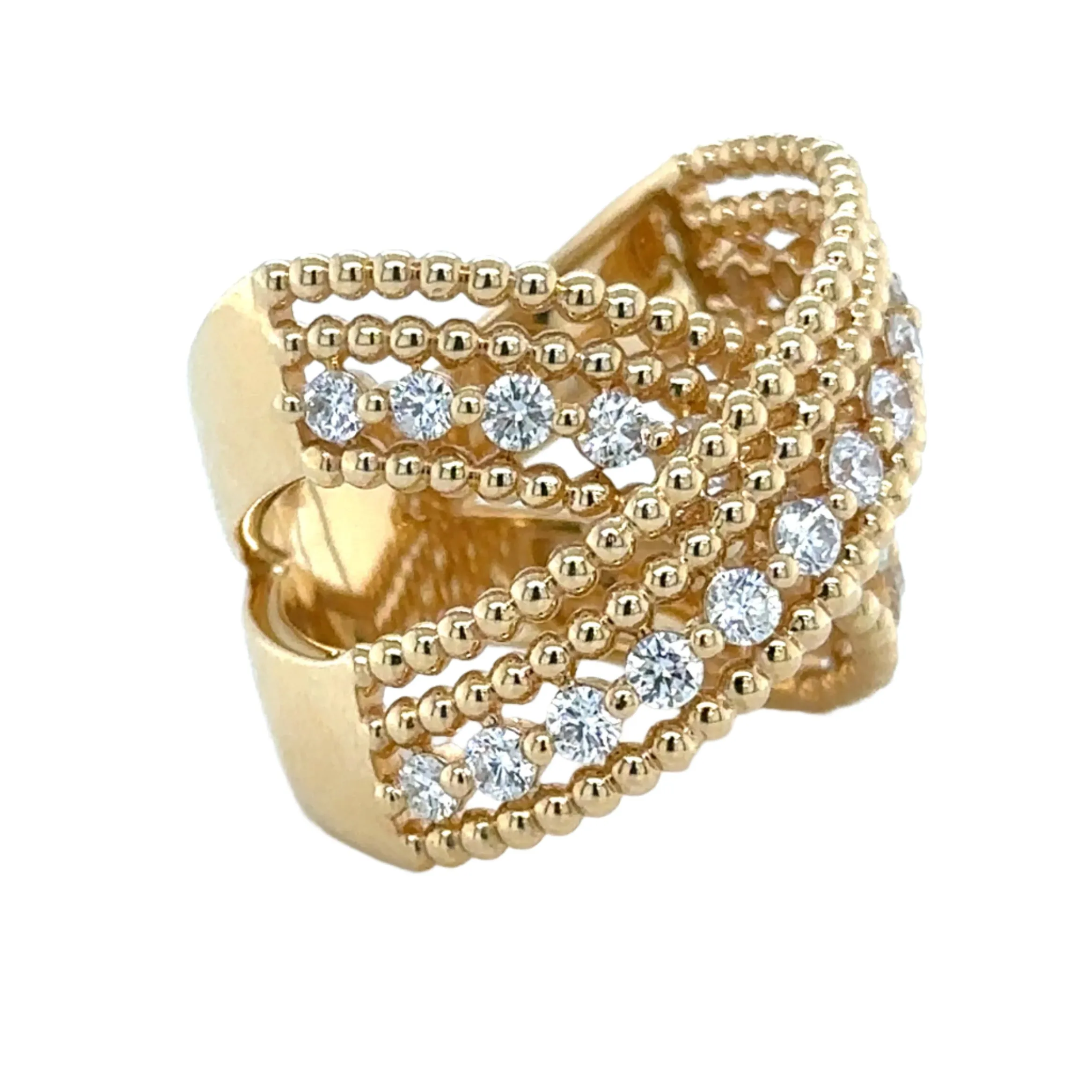 1.92ct tw Diamond Beaded Gold Round cut Criss Cross Statement Ring