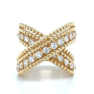 1.92ct tw Diamond Beaded Gold Round cut Criss Cross Statement Ring
