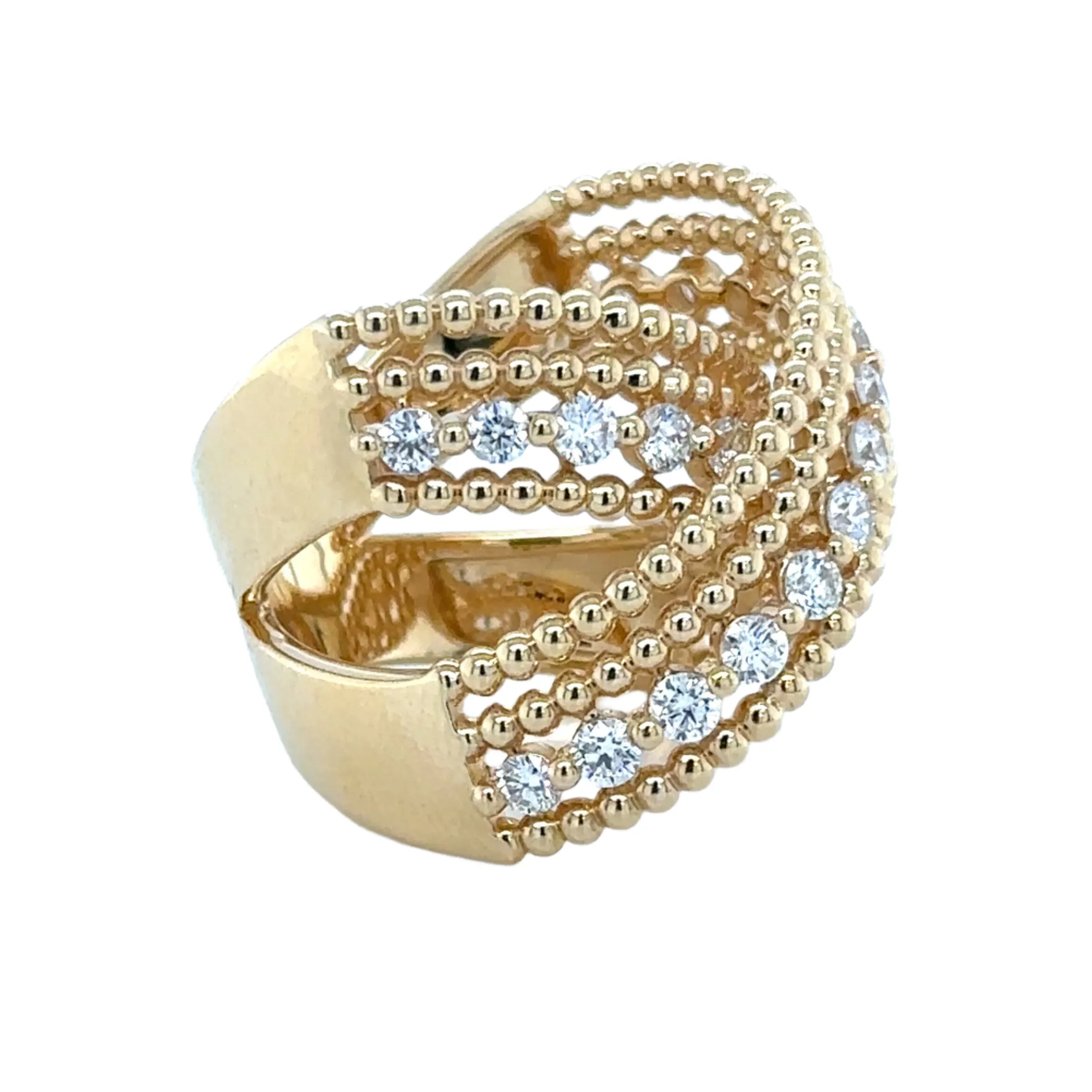1.92ct tw Diamond Beaded Gold Round cut Criss Cross Statement Ring