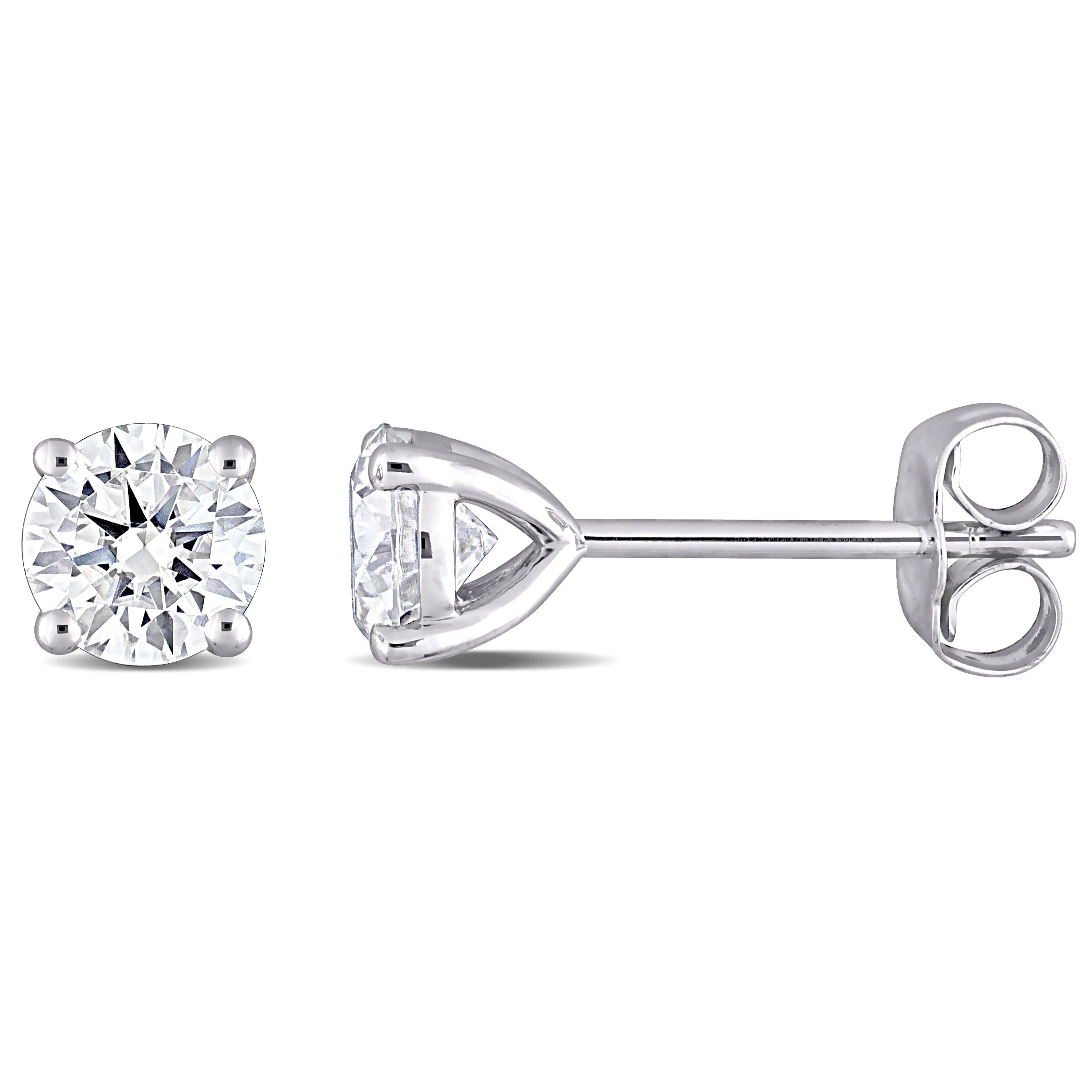 1CT TW round Moissanite Stud 10K White Gold