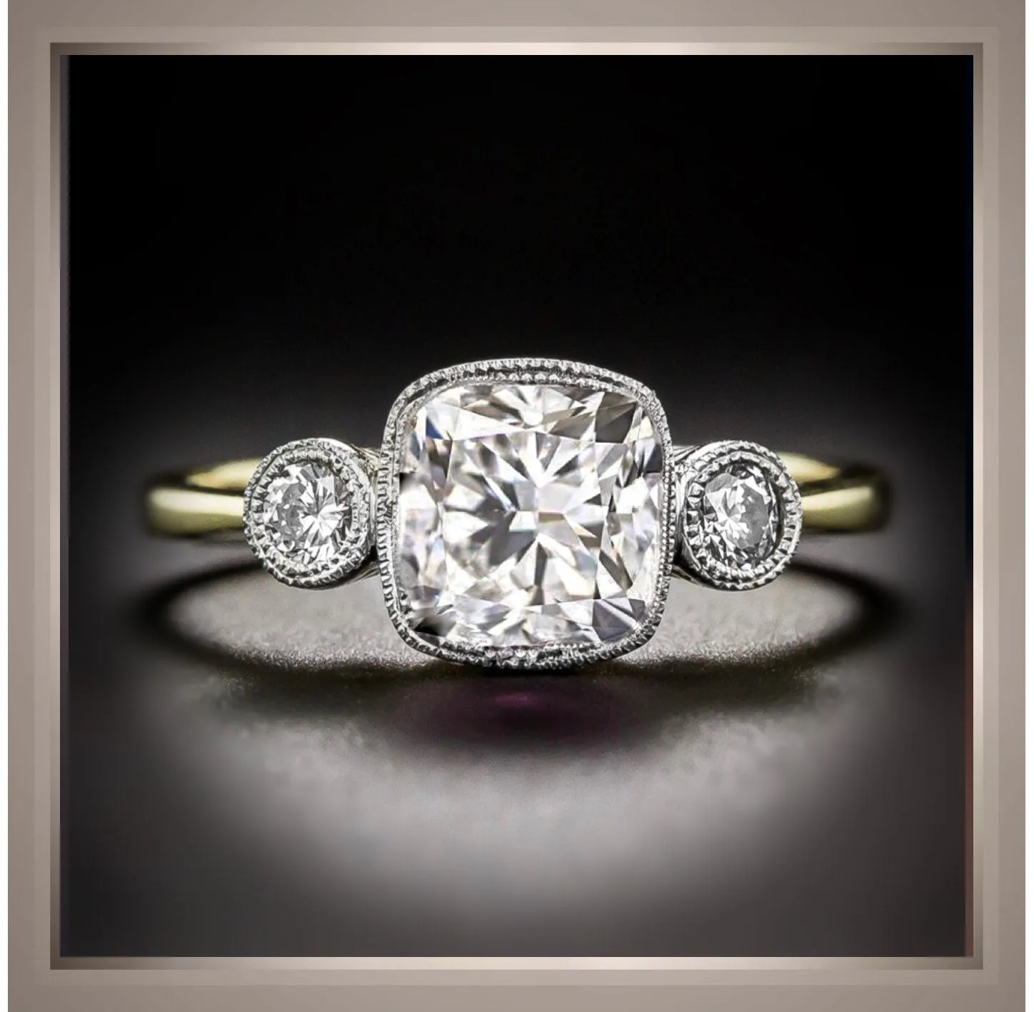 2.25 Carat Edwardian Antique Style Cushion cut Bezel set  Diamond Ring VS2