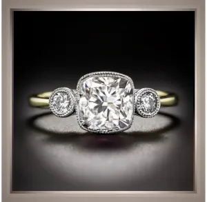 2.25 Carat Edwardian Antique Style Cushion cut Bezel set  Diamond Ring VS2