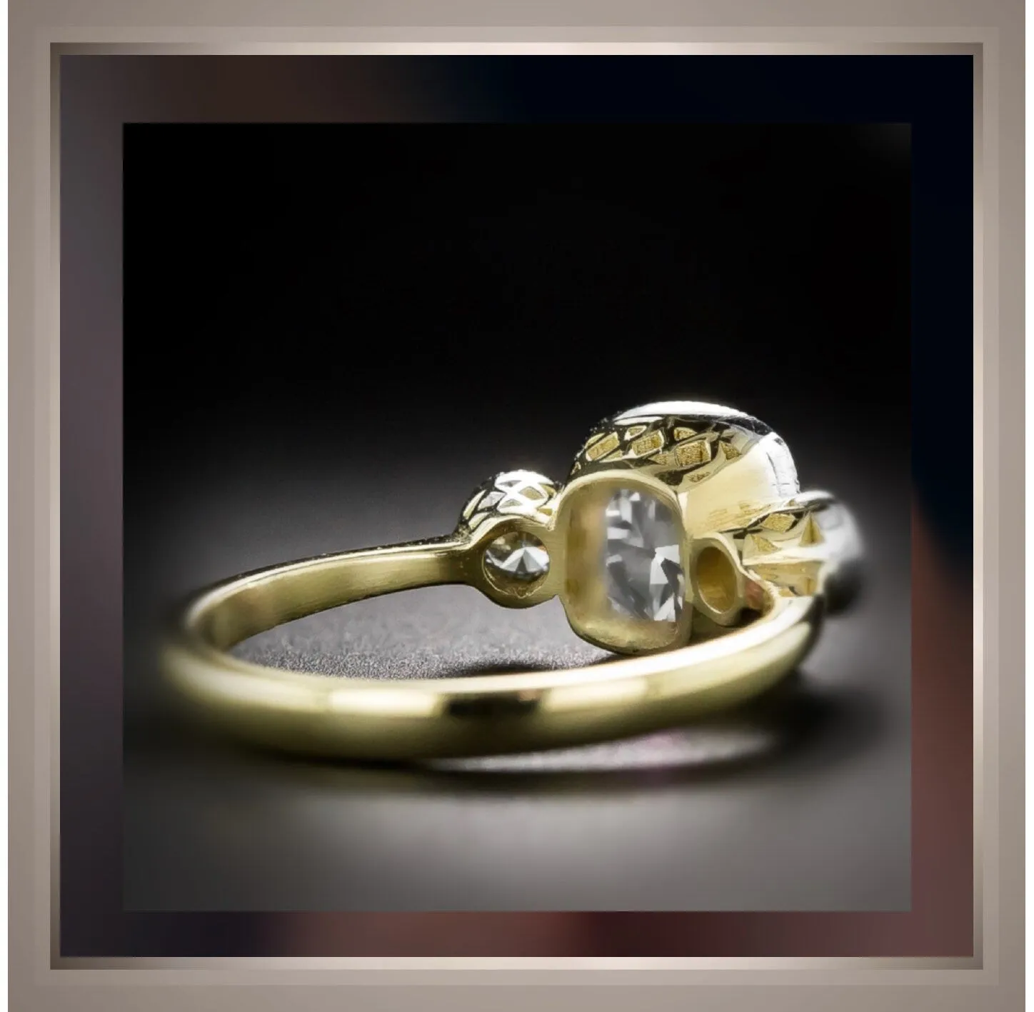 2.25 Carat Edwardian Antique Style Cushion cut Bezel set  Diamond Ring VS2