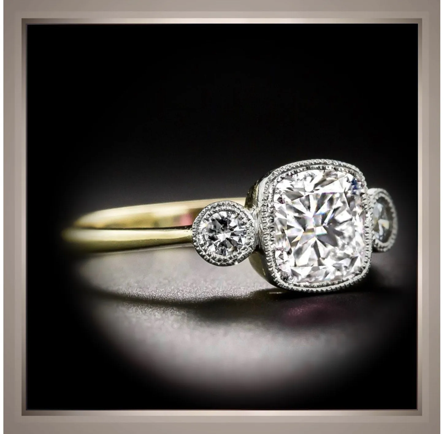 2.25 Carat Edwardian Antique Style Cushion cut Bezel set  Diamond Ring VS2