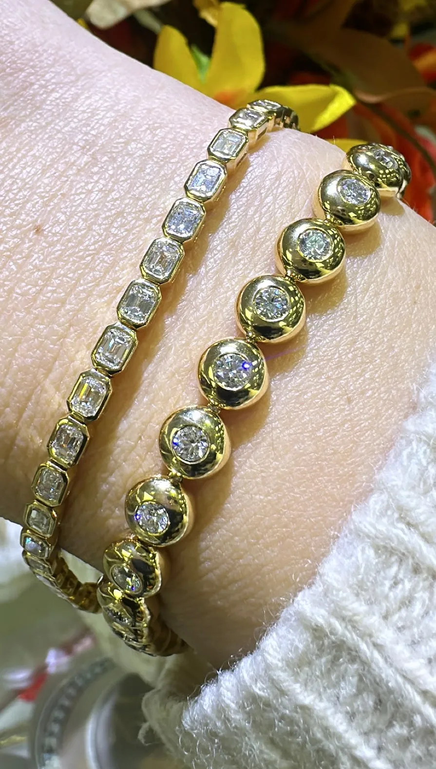 2.38carat Diamond Beaded Gold Tennis Bracelet