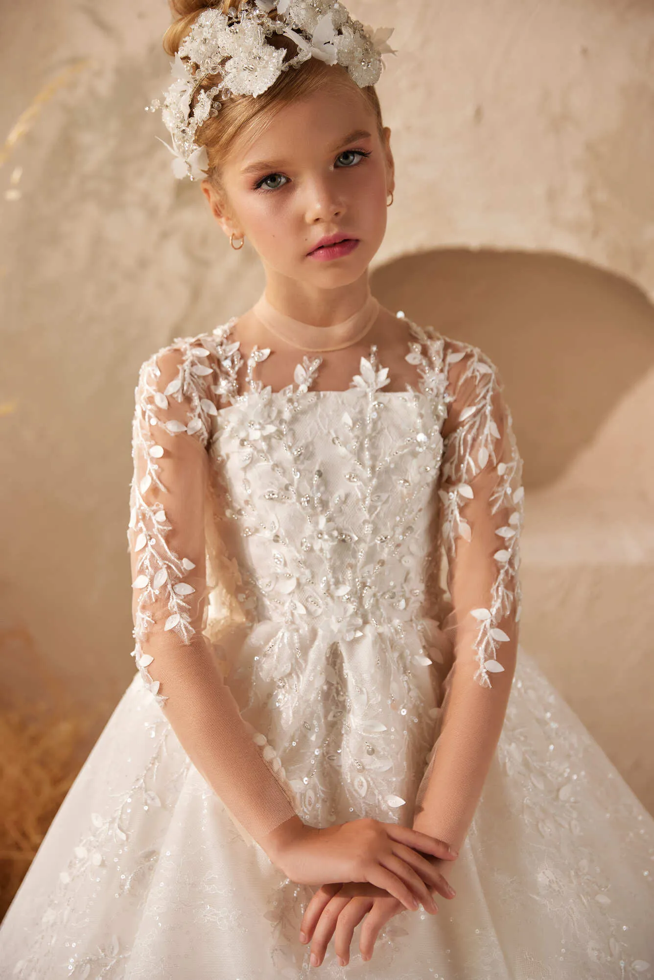 3623 Lola Off-White Sparkling Beaded Lace Gown