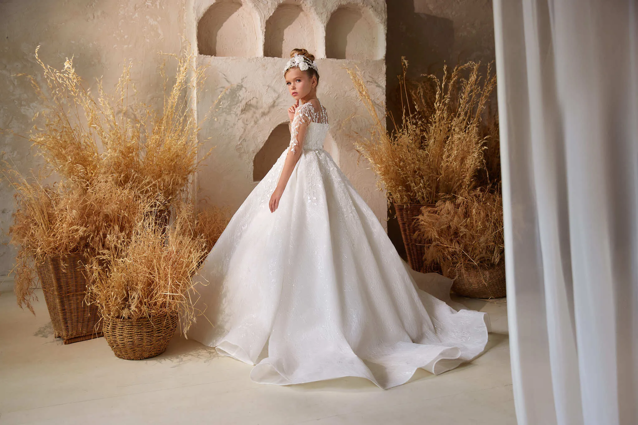 3623 Lola Off-White Sparkling Beaded Lace Gown