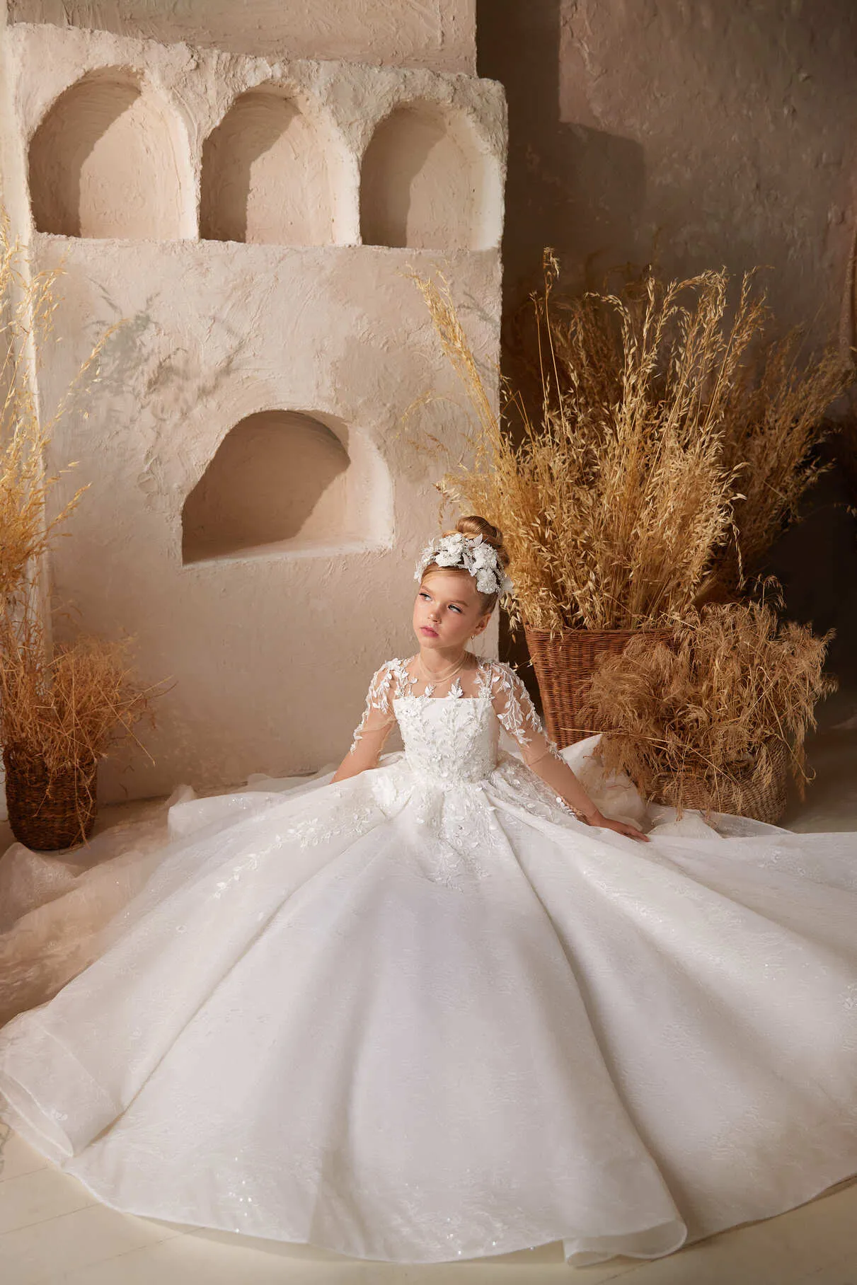 3623 Lola Off-White Sparkling Beaded Lace Gown