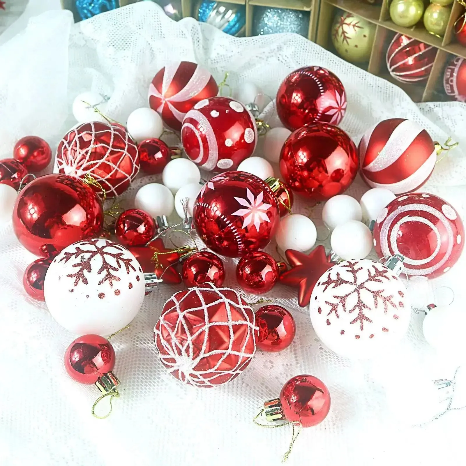42 &44 Packs Christmas Tree Ornament Balls 6cm & 3cm Christmas Tree Balls Multicolor Christmas Tree Ornament Set for Home Office