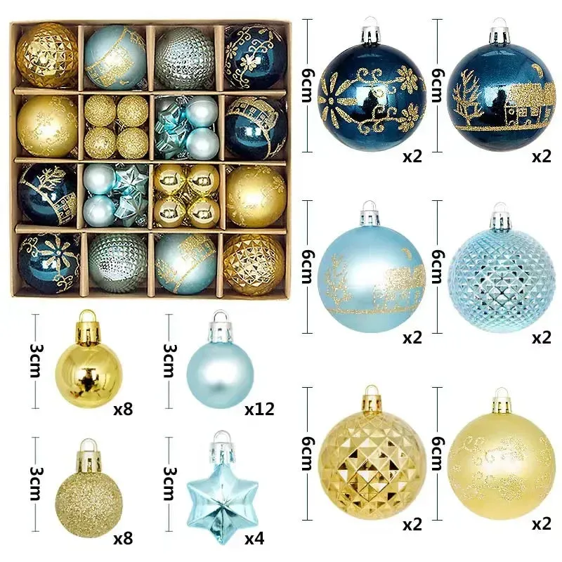 42 &44 Packs Christmas Tree Ornament Balls 6cm & 3cm Christmas Tree Balls Multicolor Christmas Tree Ornament Set for Home Office