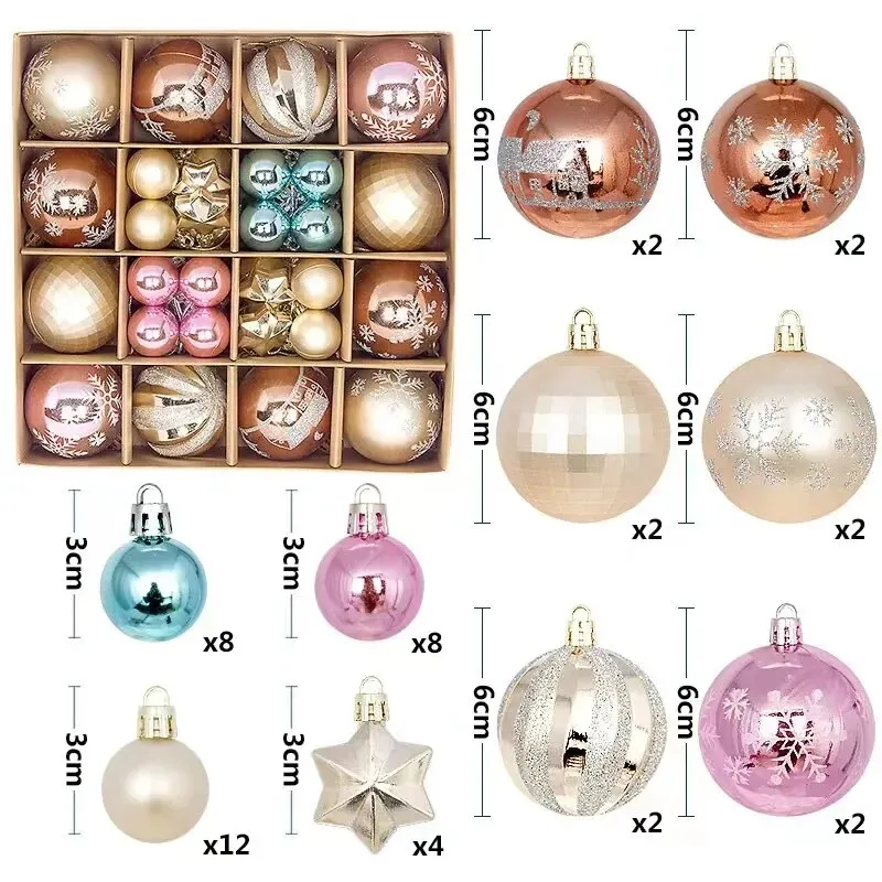 42 &44 Packs Christmas Tree Ornament Balls 6cm & 3cm Christmas Tree Balls Multicolor Christmas Tree Ornament Set for Home Office