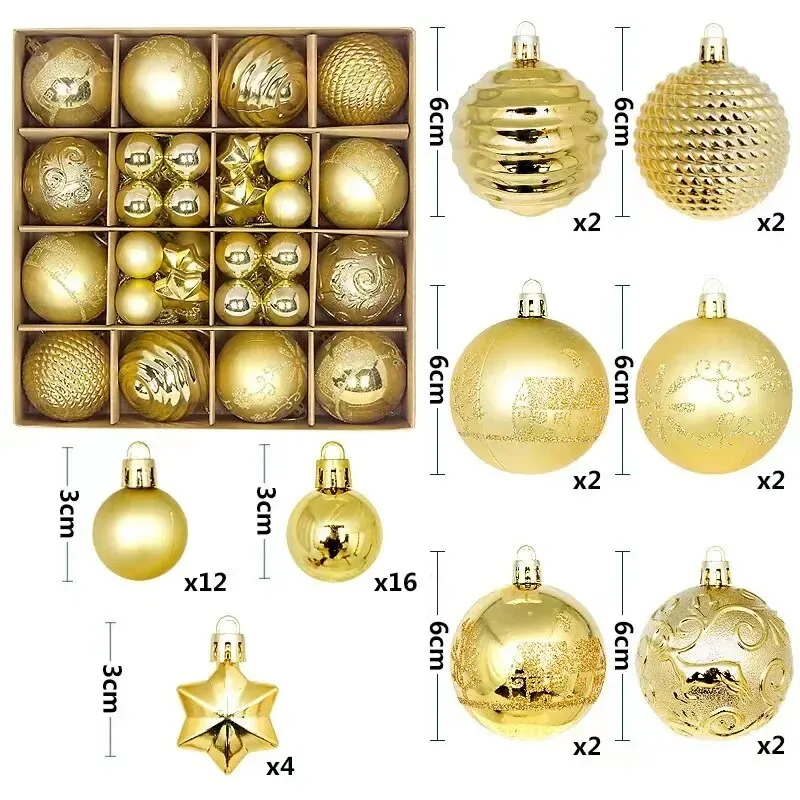 42 &44 Packs Christmas Tree Ornament Balls 6cm & 3cm Christmas Tree Balls Multicolor Christmas Tree Ornament Set for Home Office