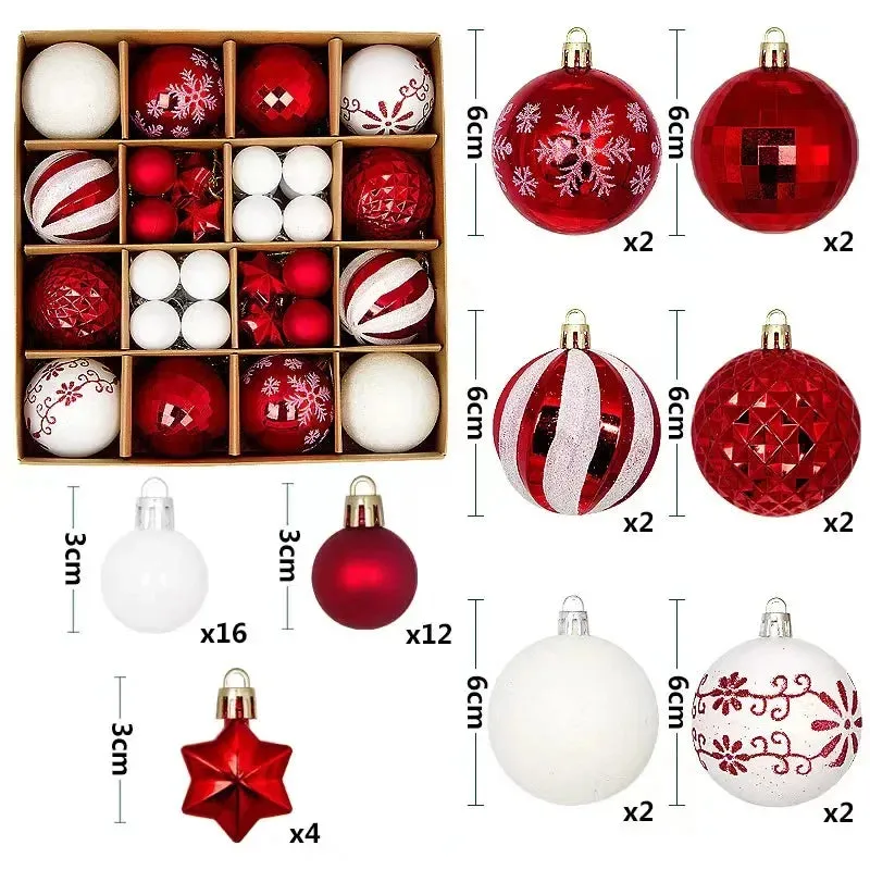 42 &44 Packs Christmas Tree Ornament Balls 6cm & 3cm Christmas Tree Balls Multicolor Christmas Tree Ornament Set for Home Office