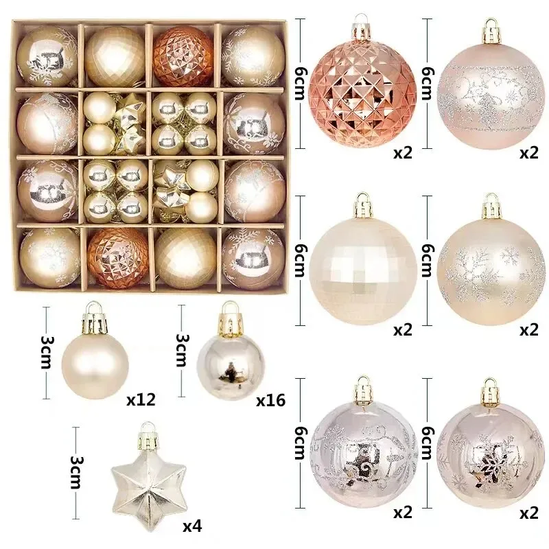 42 &44 Packs Christmas Tree Ornament Balls 6cm & 3cm Christmas Tree Balls Multicolor Christmas Tree Ornament Set for Home Office