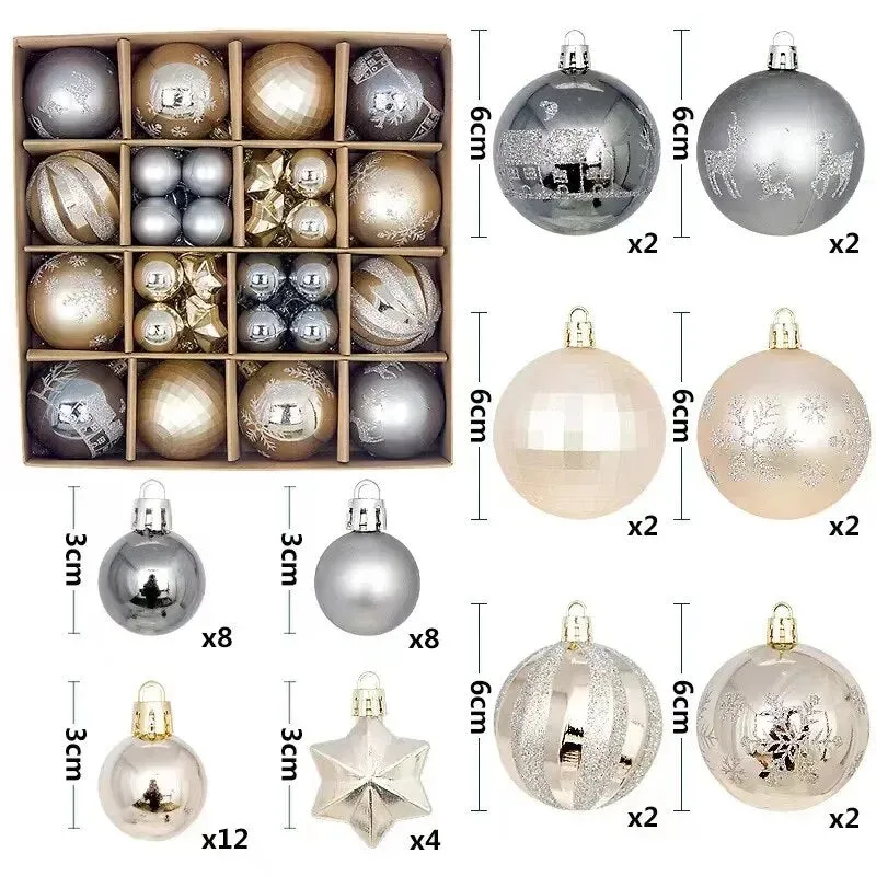 42 &44 Packs Christmas Tree Ornament Balls 6cm & 3cm Christmas Tree Balls Multicolor Christmas Tree Ornament Set for Home Office