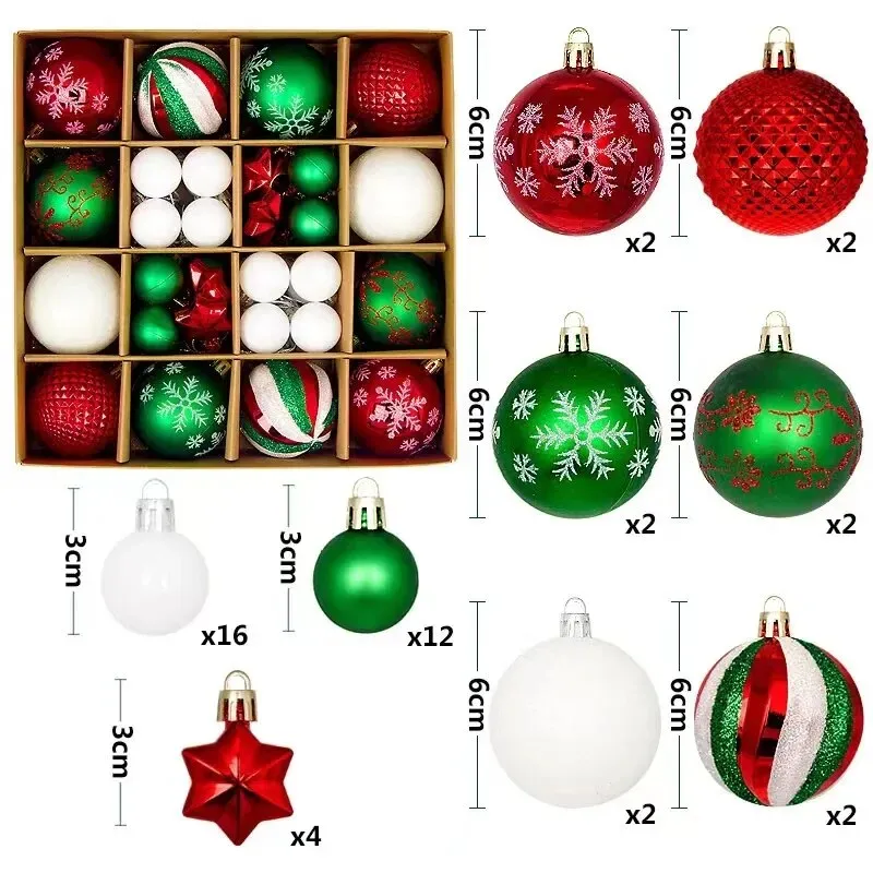 42 &44 Packs Christmas Tree Ornament Balls 6cm & 3cm Christmas Tree Balls Multicolor Christmas Tree Ornament Set for Home Office