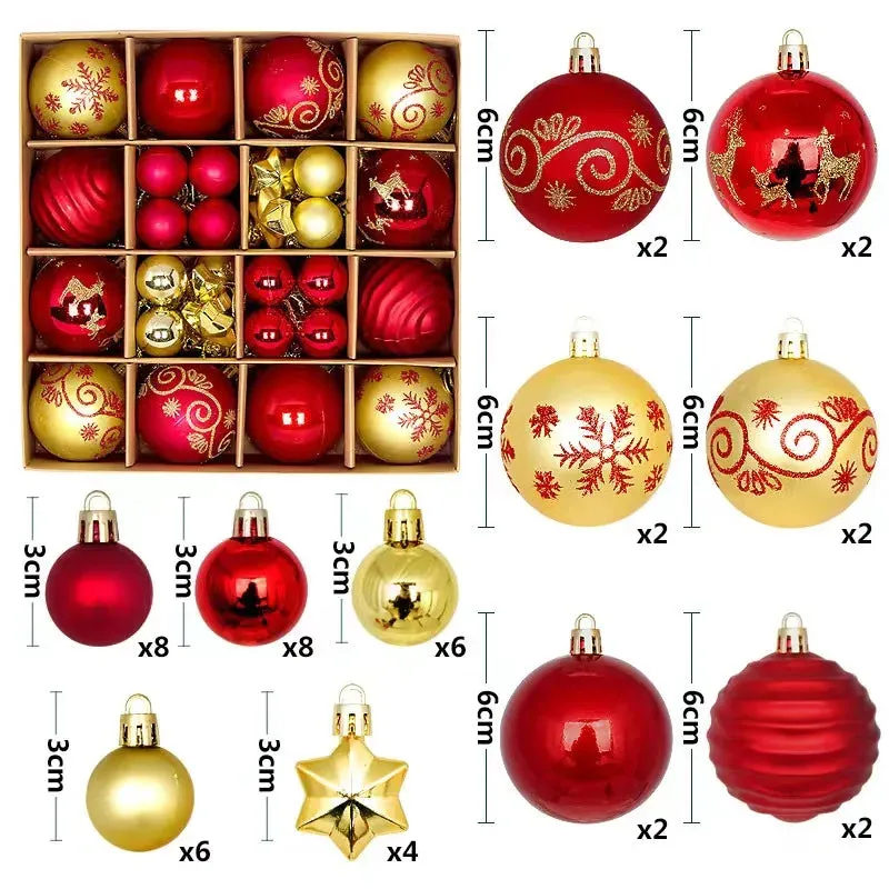 42 &44 Packs Christmas Tree Ornament Balls 6cm & 3cm Christmas Tree Balls Multicolor Christmas Tree Ornament Set for Home Office