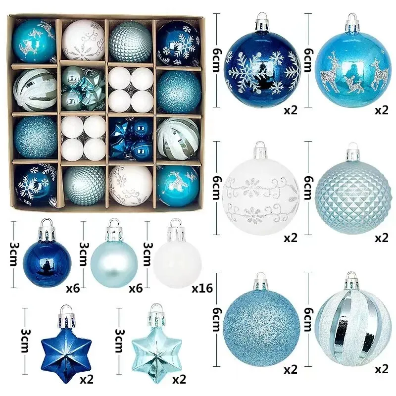 42 &44 Packs Christmas Tree Ornament Balls 6cm & 3cm Christmas Tree Balls Multicolor Christmas Tree Ornament Set for Home Office