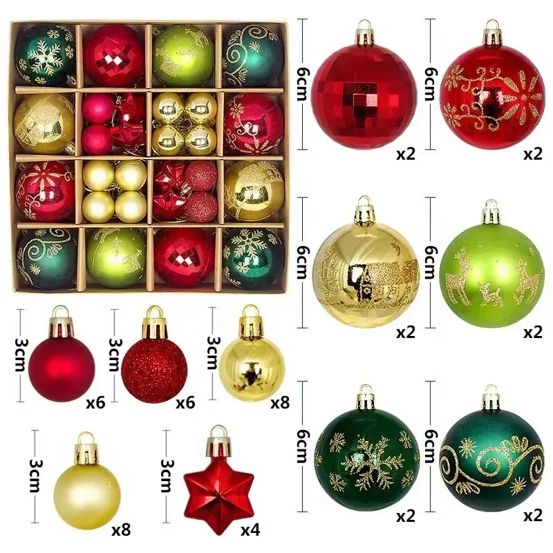 42 &44 Packs Christmas Tree Ornament Balls 6cm & 3cm Christmas Tree Balls Multicolor Christmas Tree Ornament Set for Home Office