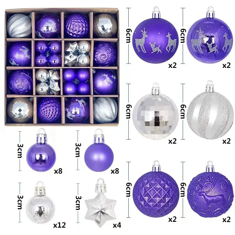 42 &44 Packs Christmas Tree Ornament Balls 6cm & 3cm Christmas Tree Balls Multicolor Christmas Tree Ornament Set for Home Office