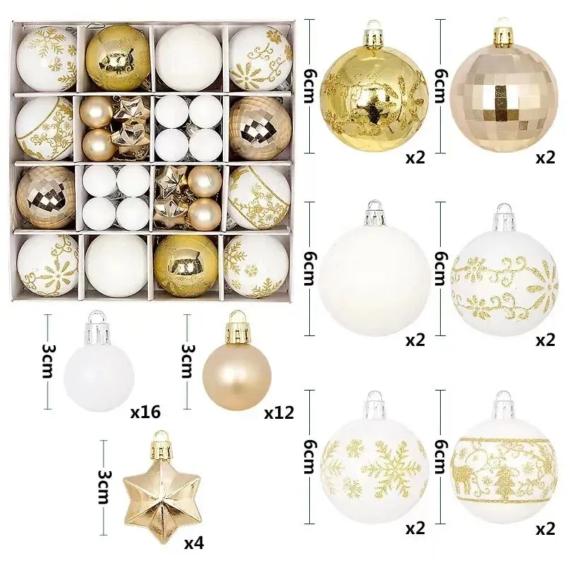 42 &44 Packs Christmas Tree Ornament Balls 6cm & 3cm Christmas Tree Balls Multicolor Christmas Tree Ornament Set for Home Office
