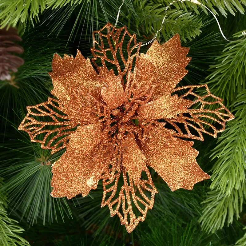 5-Pack Glitter Artificial Christmas Poinsettia Flowers For Christmas Tree Decorations for Home 9-16cm Fake Flowers Xmas Ornaments New Year Decor