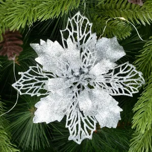 5-Pack Glitter Artificial Christmas Poinsettia Flowers For Christmas Tree Decorations for Home 9-16cm Fake Flowers Xmas Ornaments New Year Decor