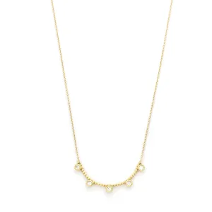 5 Stone Diamond Beaded Bezel Necklace