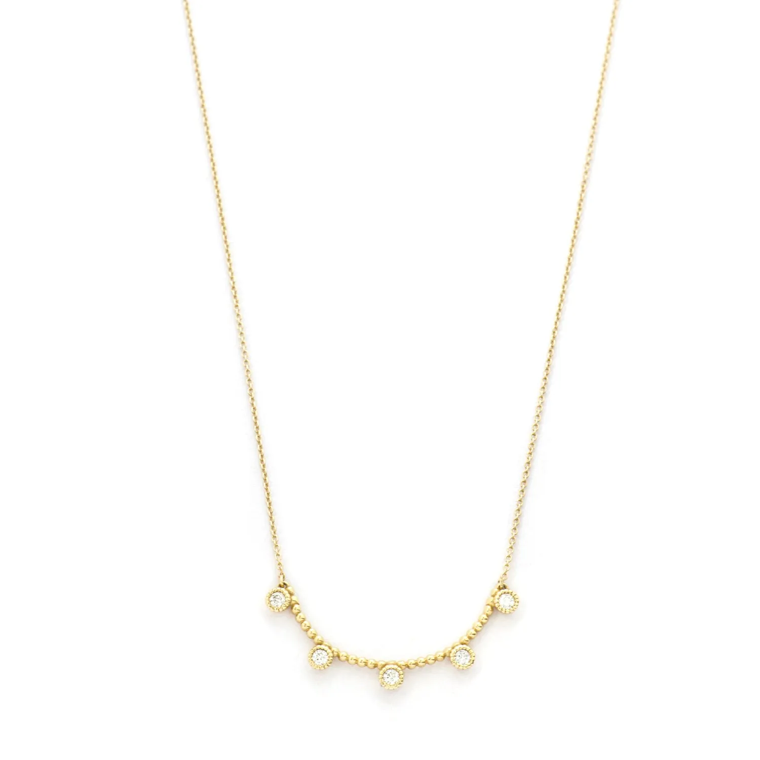 5 Stone Diamond Beaded Bezel Necklace