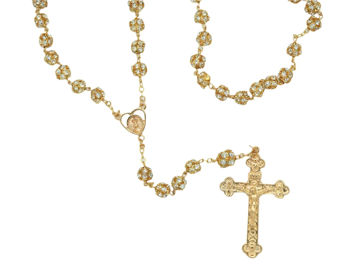 8mm Gold and Crystal Rosary