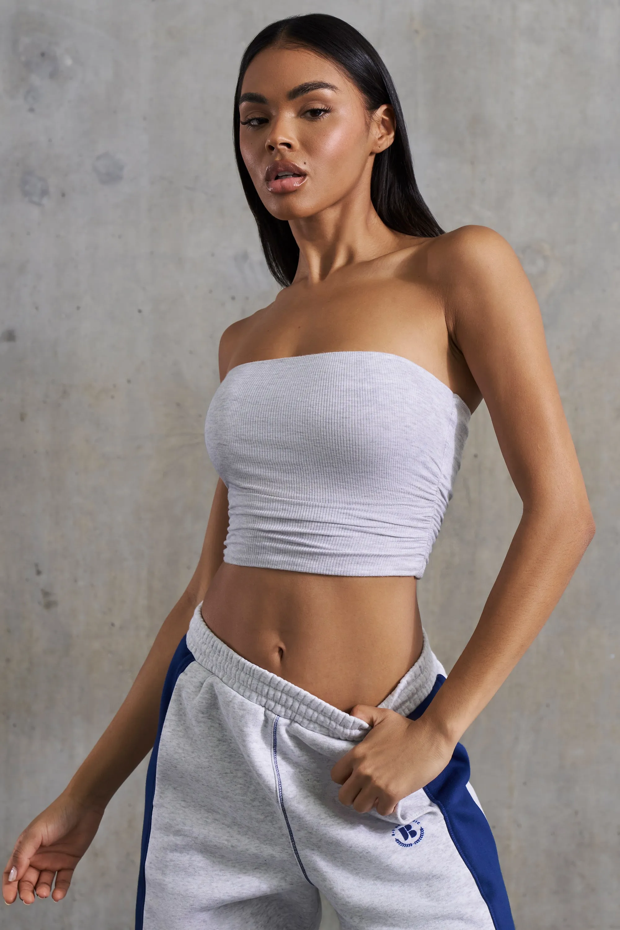 Ability - Soft Rib Ruched Bandeau Top in Heather Grey