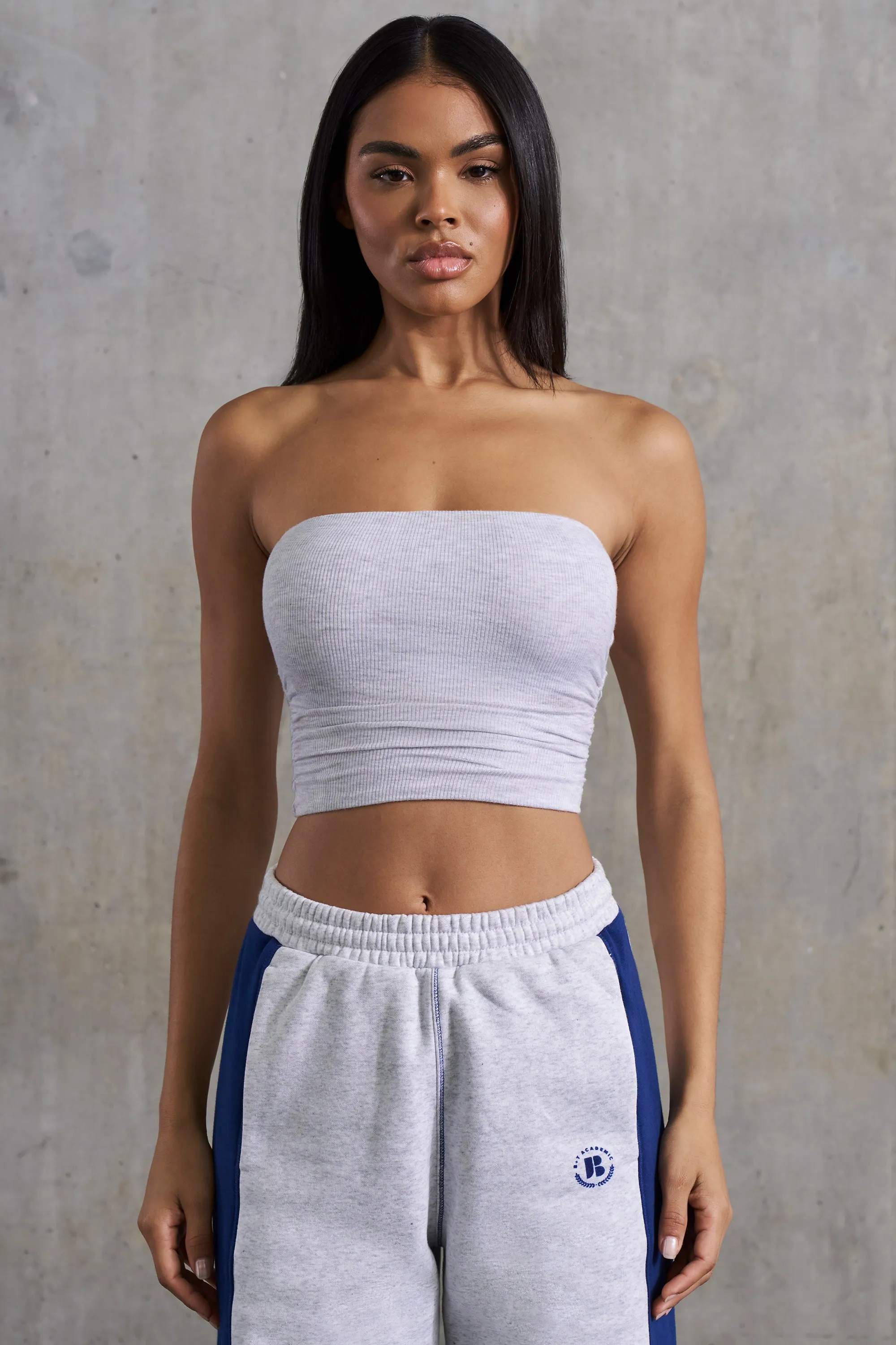 Ability - Soft Rib Ruched Bandeau Top in Heather Grey