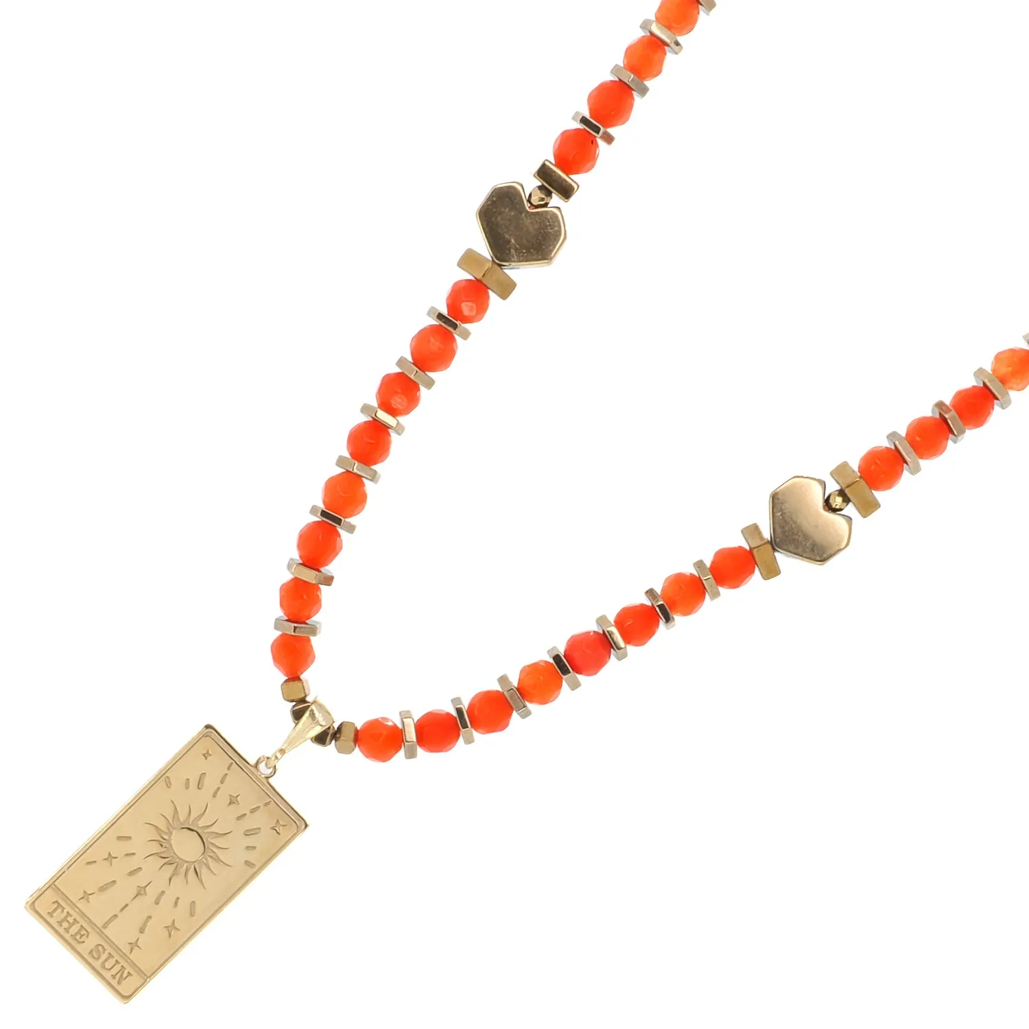 Abundance Sun Tarot Card Red Cornelian Beaded Necklace