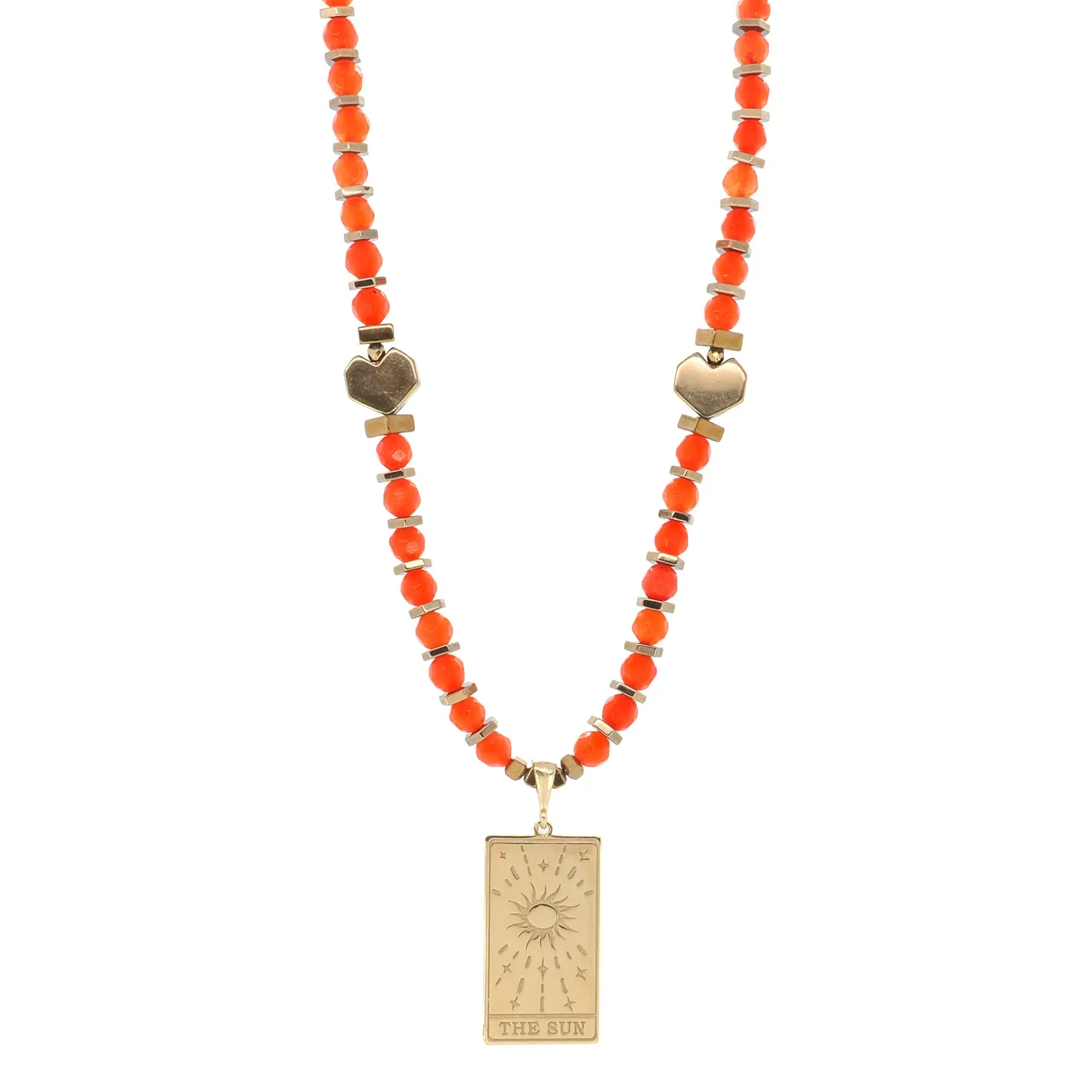 Abundance Sun Tarot Card Red Cornelian Beaded Necklace