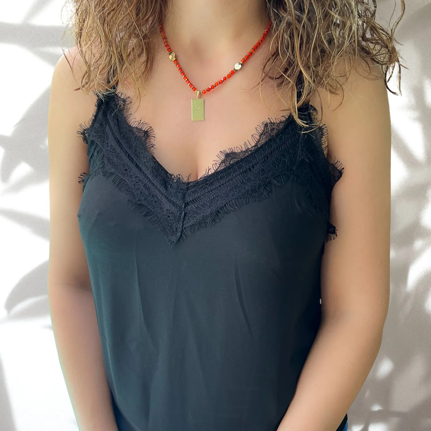 Abundance Sun Tarot Card Red Cornelian Beaded Necklace