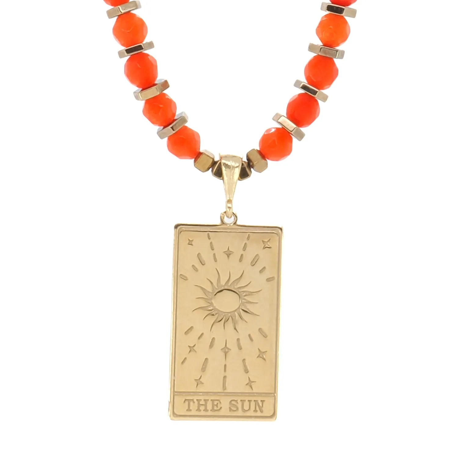 Abundance Sun Tarot Card Red Cornelian Beaded Necklace