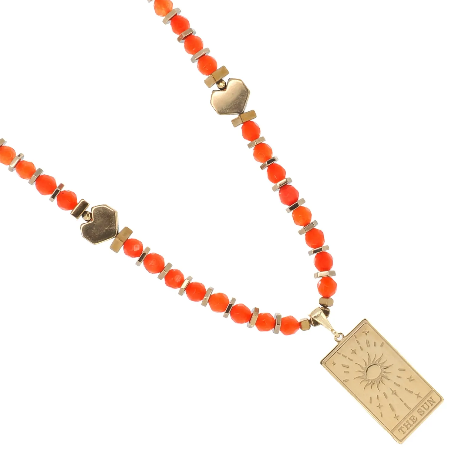 Abundance Sun Tarot Card Red Cornelian Beaded Necklace