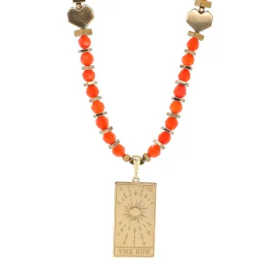 Abundance Sun Tarot Card Red Cornelian Beaded Necklace